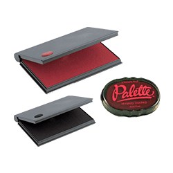 red & black stamp pads, and round palette pad